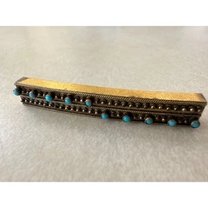 Antiguo broche prendedor barra turquesa real renacimiento etrusco relleno de oro victoriano - Imagen 1 de 8
