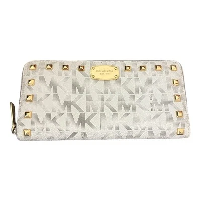 Michael Kors Wallet Jet Set Studded ZA Continental Vanilla MK Signature $198 - Image 1 of 4