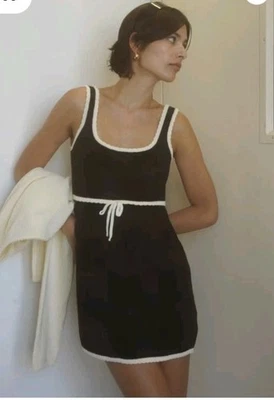 Djerf Avenue Amorini Dress Black Small Knit  Scalloped Cotton Scalloped Mini - Image 1 of 4