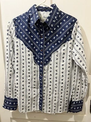 Camisa Western Wrangler Auténtica De Colección Para Mujer Perla Broches de presión Vaquera EE. UU. Foto 1 de 4