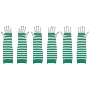 3 Pairs Grüne Und Weiß Gestreifte Handschuhe St.patrick's Day Long - Bild 1 von 12