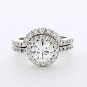 2,7 KTW LABORGEFERTIGTER DIAMANT D/VVS2 RUNDER 18K WEISSGOLD HALO SEITENSTEIN RING SET - Bild 1 von 5