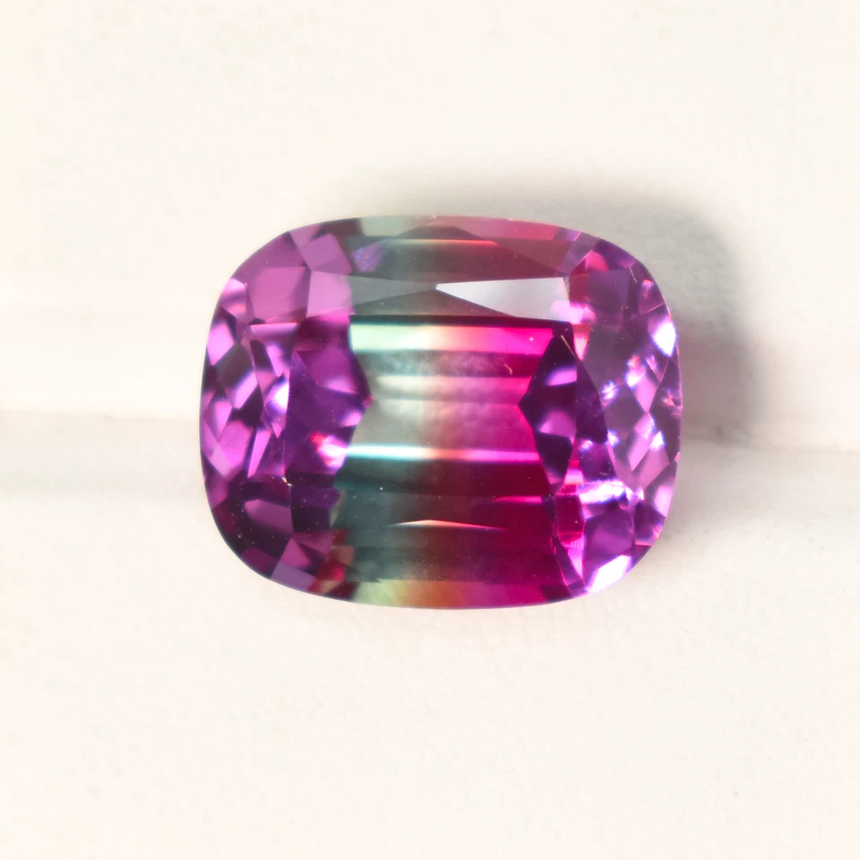 实验室三色紫色绿色粉红色碧玺气垫宝石 16X13 毫米完美无瑕 — 第 1/4 张图片