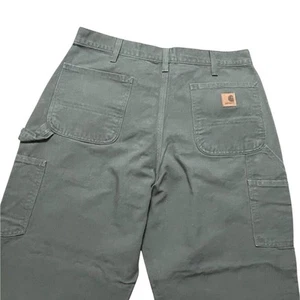 Carhartt VTG Dungaree Fit Wide Leg Carpenter Pant Cargo Military Green 34x29 Men - Picture 1 of 11