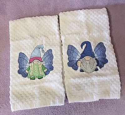 2pc Colorful GNOME Butterfly Kitchen/ Bath Hand Towels  Embroidered 24 1/2"×14" - Image 1 of 4