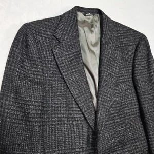 Vtg Polo Ralph Lauren University Tweed Blazer Men 38L Blck Gry Glen Plaid Tartan - Picture 1 of 13