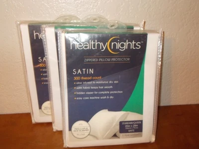 Healthy Nights Satin White Pillow Protector 300 Count Queen 20" x 28" Set of 3 - Image 1 of 4