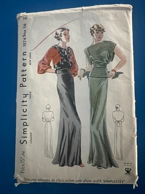 Vintage (100 Yrs?) Simplicity Ladies Evening Dress Pattern ~ Size 16 ~UNFOLDED! - Image 1 of 2