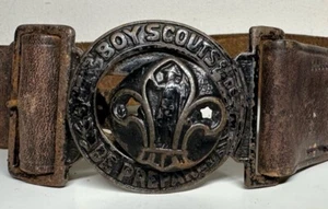 BOY SCOUTS BELT : VINTAGE BOY SCOUTS BROWN LEATHER BELT AND BUCKLE - Picture 1 of 5