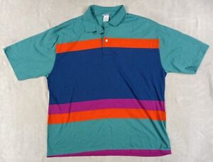 Chesterfield Polo Style Shirt Vintage Size XL Short Sleeve Blue Orange Green USA