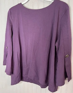 Chico's Women TOP XXL 4 Purple Pullover Comfort Flare Sleeve Silver Button NEW - Picture 1 of 13