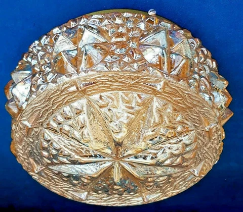 Exquisite Rare Mid Century Vintage Gold Glass Flush Ceiling Light Lamp Cover