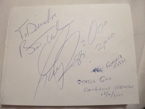 Status Quo FRANCIS ROSSI Roxy Music BRYAN FERRY hand signed page Cover