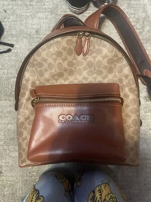 Coach Charter Logo Embossed Backpack Tan/Rust Original price $475-$500 - Image 1 of 4