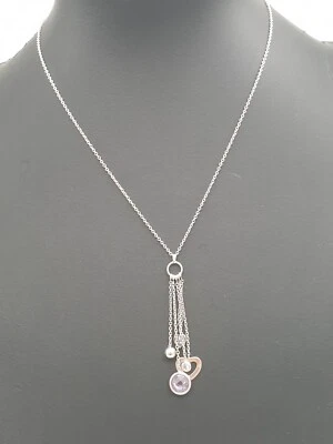 925 Argento Sterling Collana Pendente con Ametista & Zirconia/45,0cm/5,0g - Immagine 1 di 2