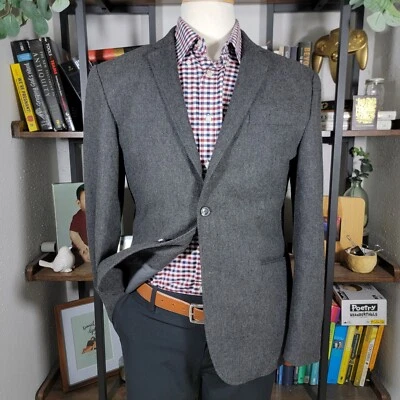 Pronto Uomo Men's Sport Coat Blazer Two Button Herringbone Gray Wool Blend LARGE - Image 1 of 4