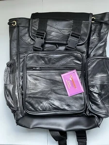 Black Leather Backpack Many Pockets, Bottle, Keys Embassy by Giovanni Navarre - Picture 1 of 21