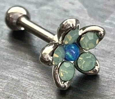 Anillo barra cartílago tragus acero quirúrgico flor opalita y ópalo 1 pieza 16 g 1/4" Foto 1 de 4