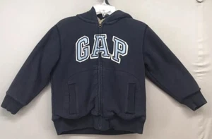 Y2K GAP Sweatshirt Jacket Hoodie BOYS S 6-7 Blue Spell Out Quilted Zips Pockets - Picture 1 of 14