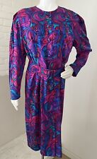 VTG 80’s Adrianna Papell Silk Dress Size 12 Button Up Hot Pink Blue Purple Party