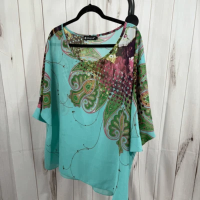 Allegra K Women’s Large Blue Patterned Floral Blouse Top Career Flowy Office - Image 1 of 4