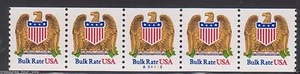 USA #2602 Eagle & Shield PL# A54445 PNC5 Coil Stamp Strip Bulk Rate - Bild 1 von 2