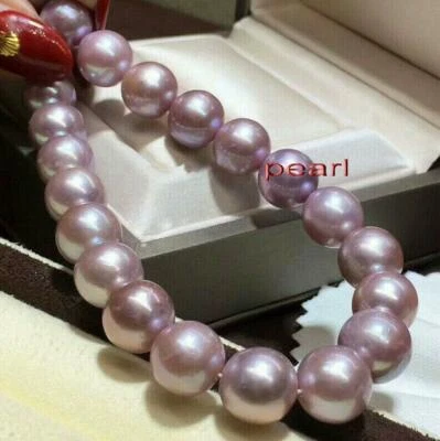 AAAA 18" 12-13mm Real Natural South Sea Purple Round pearl necklace 14K  gold - Image 1 of 3