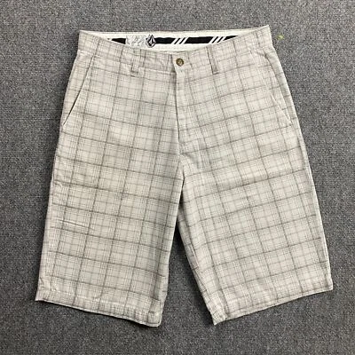 Volcom Shorts Men's 32 Off White Grid Check Casual Chino Polyester Blend - Image 1 of 4