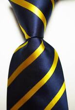 New Classic Striped Dark Blue Gold Yellow JACQUARD WOVEN Silk Men's Tie Necktie