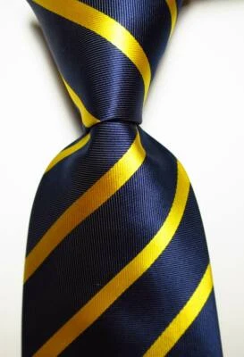 New Classic Striped Dark Blue Gold Yellow JACQUARD WOVEN Silk Men's Tie Necktie - image 1 of 2