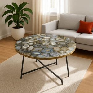 Grey Agate Table Top, Agate Custom Table, Stone Dining Table, Natural Agate Slab - Picture 1 of 7