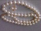 18" Aaa 9-10 Mm Natural Akoya White Pearl Necklace 14K Gold Clasp + Earring