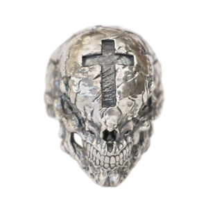 Ogromny pierścionek z czaszką krzyż 925 srebro sterling męski biker punk biżuteria TA422D US 7 ~ 16