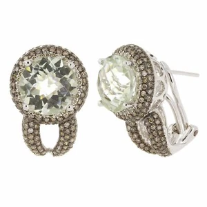 Pendientes de lujo de oro blanco de 14 K 0,62 quilates de amatista verde, diamante marrón y blanco - Imagen 1 de 3