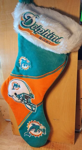 Miami Dolphins NFL Christmas Stocking 18" Tall New With Tag Official NFL Merch Cover