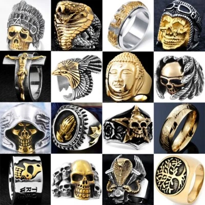 Anillos punk de titanio de acero inoxidable para hombre joyería calavera para motocicleta motociclista Foto 1 de 2