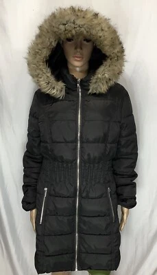 Jaqueta casaco de inverno feminina LAUNDRY SHELLI SEGAL longa preta com capuz acolchoada G - Imagem 1 de 4