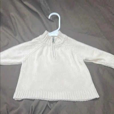Suéter bebê 6-9 meses malha creme meio zíper pulôver - Imagem 1 de 3