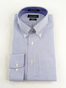 Paul Frederick Dress Shirt 16.5x37 Classic Fit Non-Iron Purple White Check NEW - Picture 1 of 9