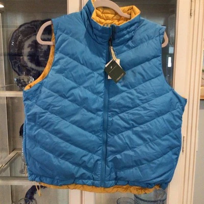 Chaleco Coldwater Creek Azul/Amarillo Reversible Plumón de Ganso Cierre de Cremallera GRANDE NUEVO CON ETIQUETAS Foto 1 de 4