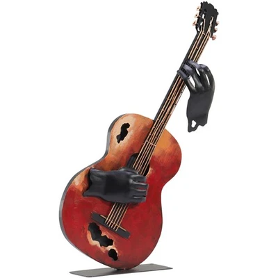 Металлический музыкальный декор, 23 дюйма в высоту скульптура гитары ручной работы домашний декор, ручная роспись с... - Изображение 1 из 4