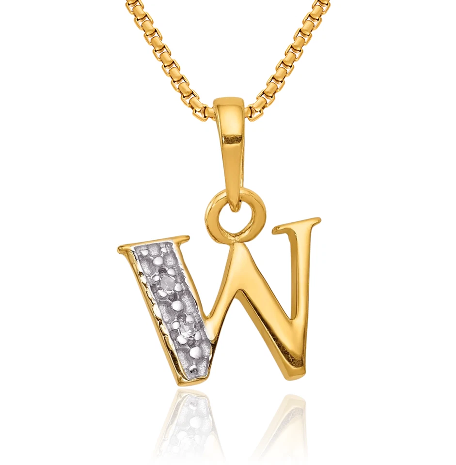 Collar con letra de diamante de oro amarillo macizo de 14K con inicial Foto 1 de 1