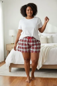 New Jenni Womens Plus Size Pajamas Shorts Xxl Red Plaid,100% Cotton Holiday Gift - Picture 1 of 5