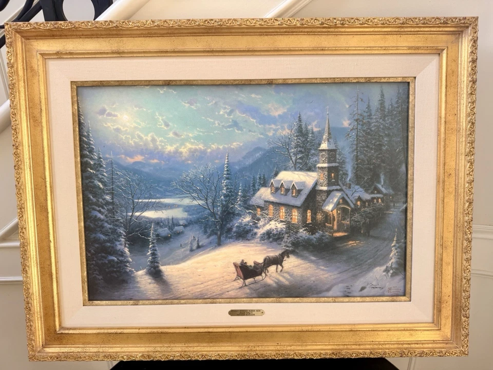 Thomas Kinkade Sunday Evening Sleigh Ride Rare Signed Artist Proof On Canvas COA - Image 1 of 4