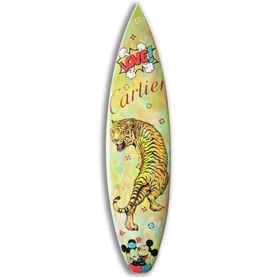 Cartier-Tabla de Surf - Pintura Original sobre Tabla de Surf, Amor, Tigre, Lujo, Dibujos Animados Foto 1 de 3