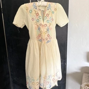 Kids 12 Dress Yellow Vintage 1950s Little Girls Yellow Dress Floral  - Picture 1 of 2