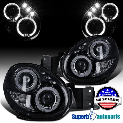 Fits 2002-2003 Impreza WRX RS Dual Halo Projector Headlights Glossy Black — 第 1/4 张图片