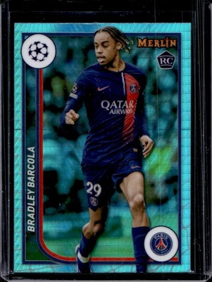 2023-24 Topps Chrome Merlin UEFA Bradley Barcola RC Aqua Prism Refractor #96 PSG - Image 1 of 2
