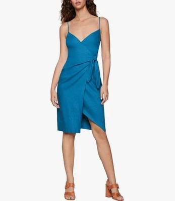 Vestido envolvente BCBGeneration de lino con tiras para mujer S azul eléctrico Foto 1 de 4