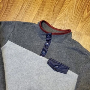 7 For All Mankind Pullover Sweater Men XL Gray Navy Fleece Snap Pocket Casual - Picture 1 of 8